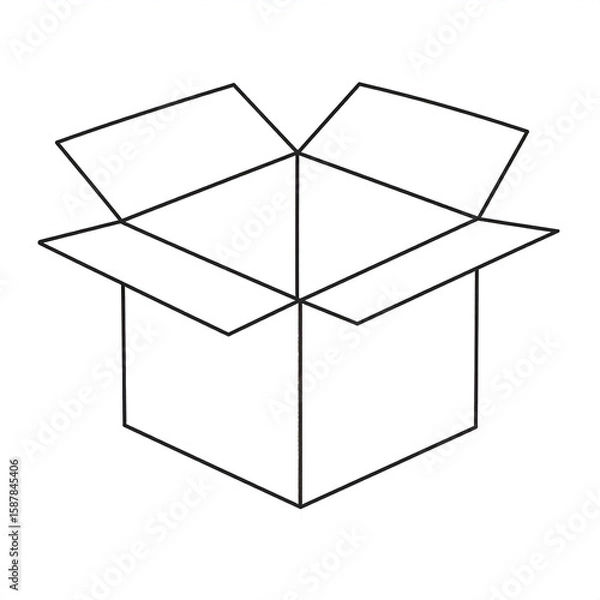 Fototapeta A simple outline of an open cardboard box.