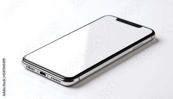 Fototapeta A sleek smartphone lying on a surface, showcasing its minimalist design.