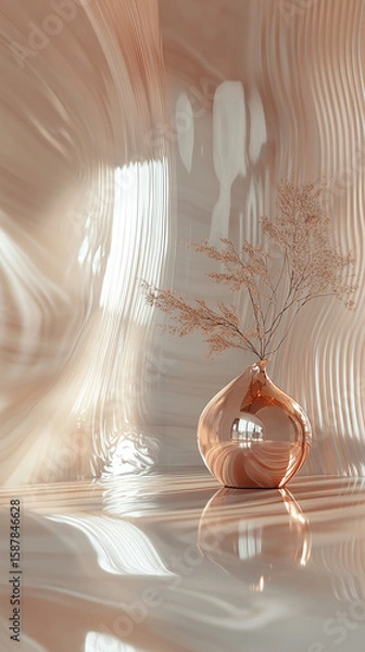 Fototapeta vertical composition of a smooth 3D metallic surface flowing