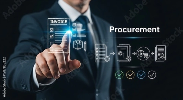 Obraz Procurement Workflow Automation with Invoices.Business Technology Concept with Procurement checklist,Technology Concept for Procurement,Procurement Management Industry concept.