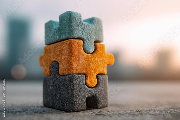 Obraz Interlocking Puzzle Pieces Stacked High