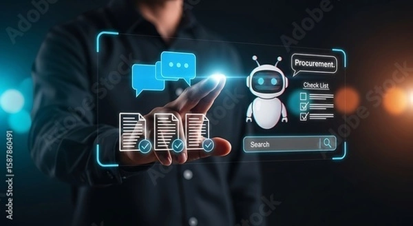 Obraz  AI Procurement Interface.Smart Procurement Workflow with AI , Procurement and AI Chatbot, AI Procurement Dashboard,Digital Procurement Strategy Visualization,AI Integration in Business Procurement.