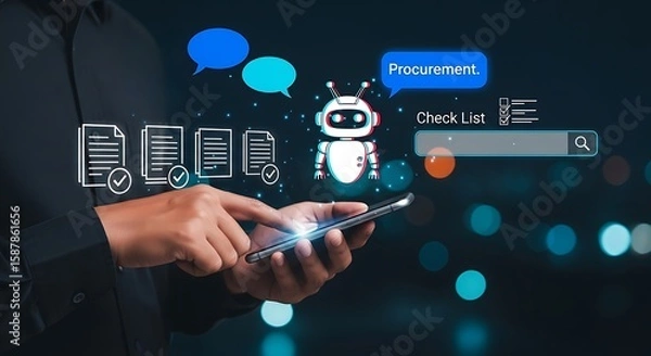 Obraz  AI Procurement Interface.Smart Procurement Workflow with AI , Procurement and AI Chatbot, AI Procurement Dashboard,Digital Procurement Strategy Visualization,AI Integration in Business Procurement.