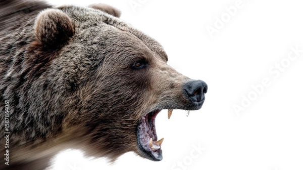 Fototapeta Bear caught mid-roar with motion blur effect isolated on a Transparent background, PNG file.