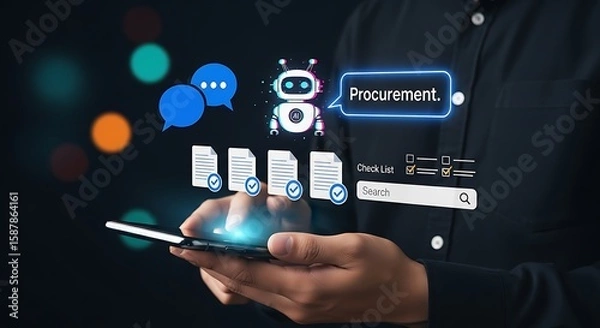 Obraz  AI Procurement Interface.Smart Procurement Workflow with AI , Procurement and AI Chatbot, AI Procurement Dashboard,Digital Procurement Strategy Visualization,AI Integration in Business Procurement.