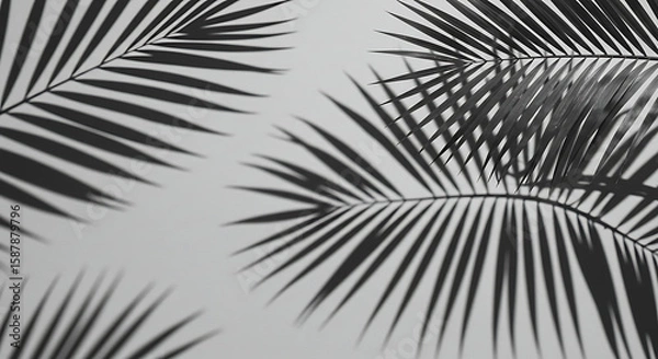 Fototapeta Palm Leaf Shadows Minimalist Black and White Tropical Aesthetic