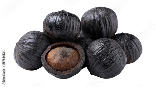 Fototapeta Black coated nut background isolated on a Transparent background, PNG file.