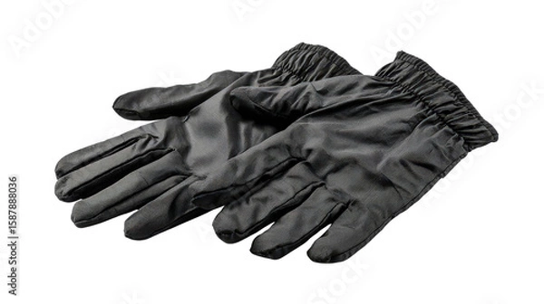 Fototapeta Black coated nylon gloves with elastic cuffs background isolated on a Transparent background, PNG file.