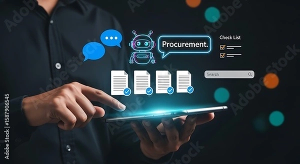 Obraz  AI Procurement Interface.Smart Procurement Workflow with AI , Procurement and AI Chatbot, AI Procurement Dashboard,Digital Procurement Strategy Visualization,AI Integration in Business Procurement.