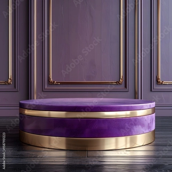 Fototapeta Modern luxury 3d round podium in violet tones designed for premium product presentation mockup scene using smooth elegant surfaces realistic textures professional minimalist branding.