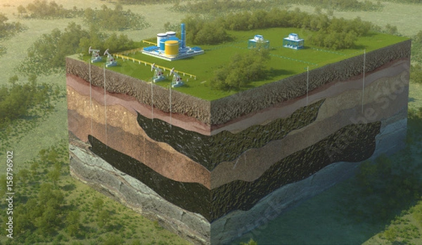 Fototapeta Extraction of hydrocarbons. Transportation of hydrocarbons. 3D rendering