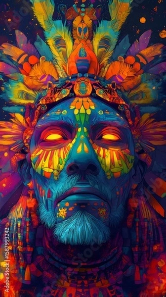 Fototapeta Young woman in a Venetian-inspired black mask with red and dark makeup and an artistic twist