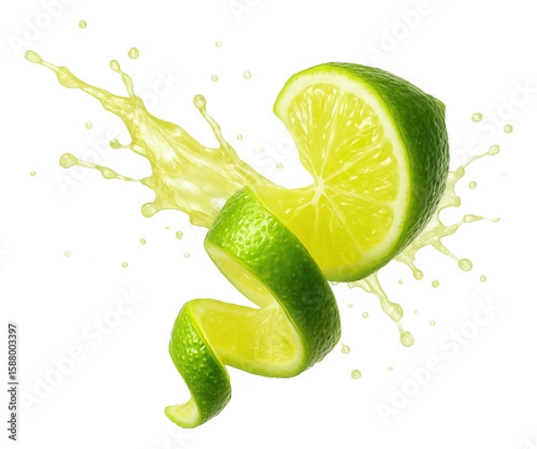 Fototapeta Fresh lime juice misting in a frozen burst from a twist.