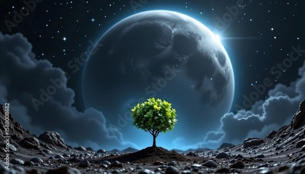 Fototapeta Surreal Nightscape with Celestial Tree and Moon