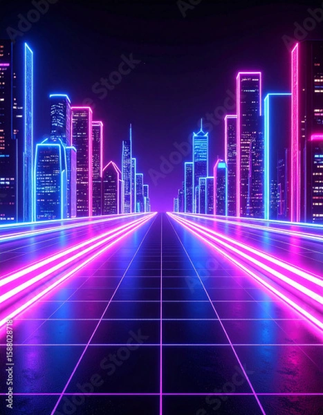 Fototapeta neon city, Generated image