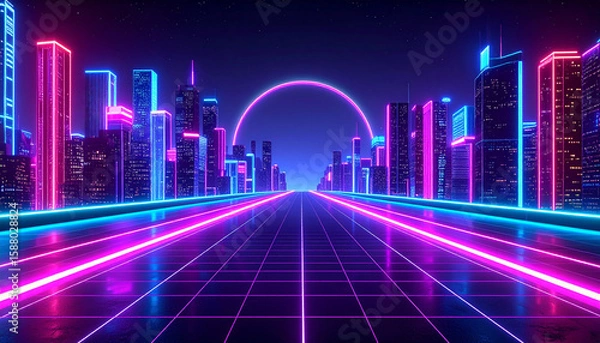 Fototapeta neon city, Generated image