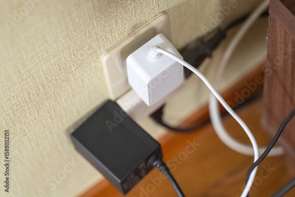 Obraz 沢山充電器が刺さったコンセント