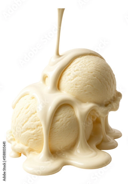Fototapeta Scoops of ice cream with streams of melted cream cascading