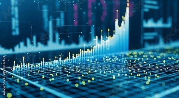 Fototapeta Abstract Data Visualization with Rising Blue and Yellow Graphs