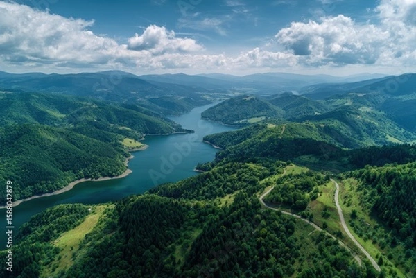 Obraz Panoramic mountain lake vista