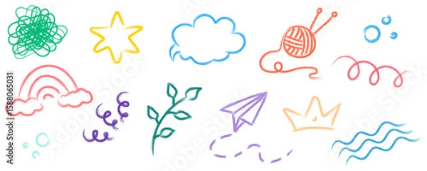 Obraz Hand Drawn Doodle Elements Set, Brush Scribble, Colorful Doodle Elements Collection, Scribble, Doodle Style, Scratch Texture, Transparent