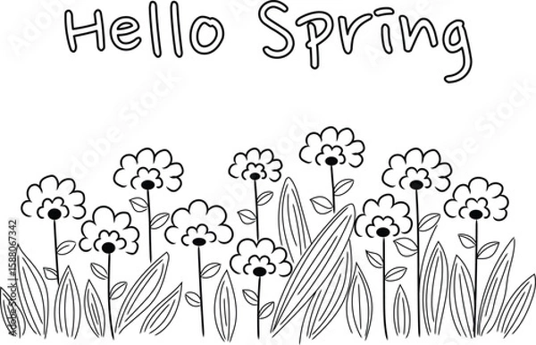 Obraz Hello spring flower line art
