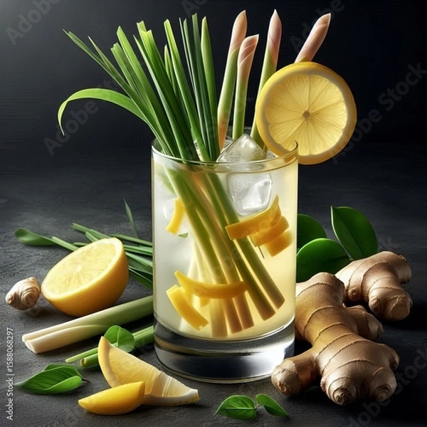 Fototapeta Ginger Lemongrass Fizz An aromatic cocktail combining vodka fres