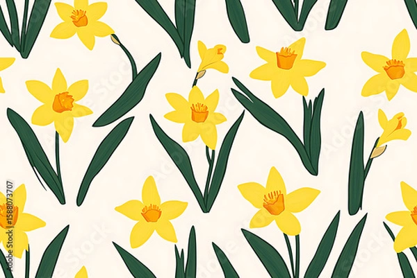 Obraz Daffodil Minimalist seamless pattern background vector