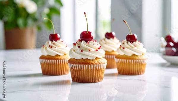Obraz Cherry Cream Cupcakes image