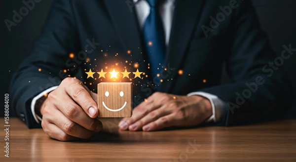 Fototapeta Customer satisfaction five star rating business service quality performance excellent experience concept 100