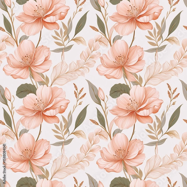Fototapeta Beautiful, delicate seamless floral pattern in soft pastel tones. A gentle artistic painting style, perfect for textiles, backgrounds, and decorative designs