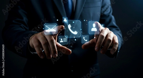 Fototapeta Businessman using digital interface for communication contact us and customer service concept