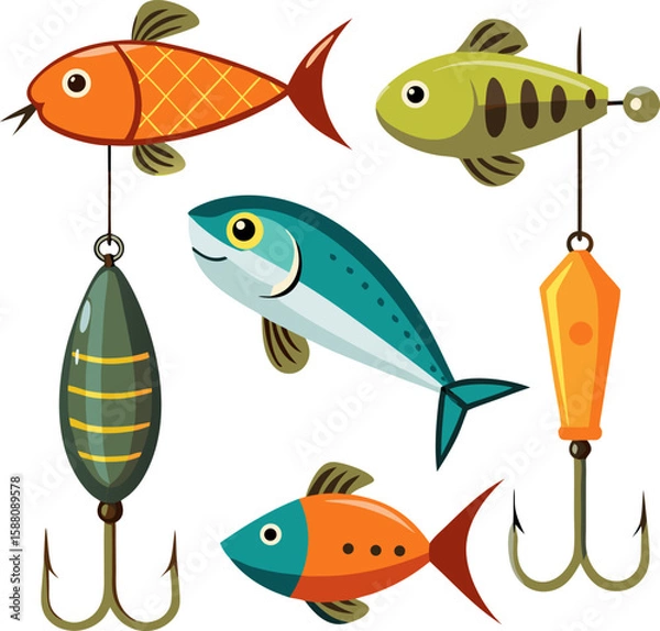 Fototapeta   Fishing Hook and Lure Vector Set