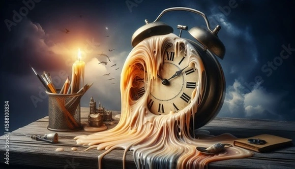 Obraz The concept of time represented by a melting clock Conceptual Su