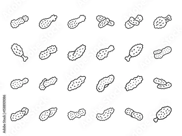 Fototapeta Comprehensive Collection of Outline Icons for Fast Food, Fried Chicken, Meals, and Condiments