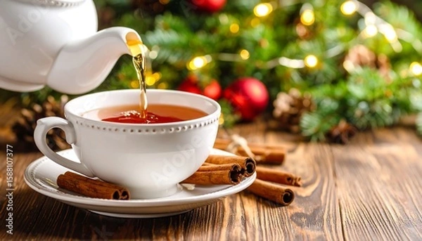 Obraz Festive tea pouring into a cup