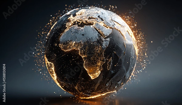 Fototapeta Earth glows with light. Globe shows Africa. Concept: global connectivity, technology, future, energy. Suitable for marketing, web design, business.