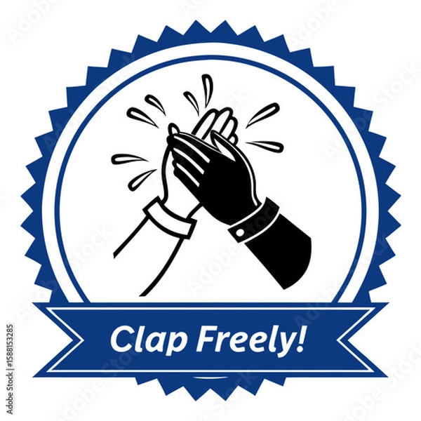 Fototapeta Icon of clapping hands with "Clap Freely!" text in a circular blue badge
