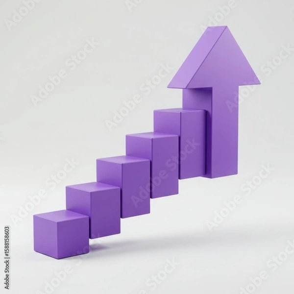 Obraz Purple arrow graph rising on steps chart
