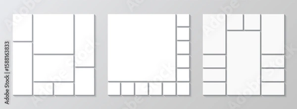 Fototapeta Moodboard templates set. Photo collage brandboard layout. Collection of mosaic pictures grid. Album portfolio images isolated on gray background. Mood board frame. Vector illustration