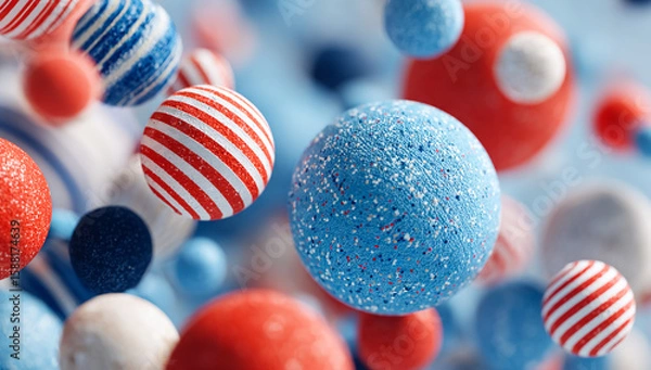 Fototapeta Abstract spheres float. Patriotic color scheme, for marketing, backgrounds, holidays.