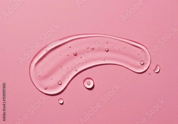 Fototapeta Abstract pink backdrop with clear gel smear overhead texture for cosmetic or science use