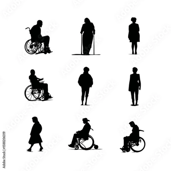 Fototapeta Diverse People & Disability Silhouettes