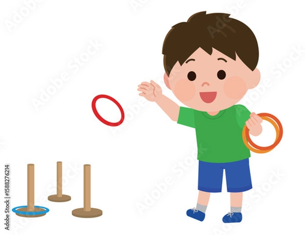 Obraz 輪投げをして遊ぶ男の子　イラスト