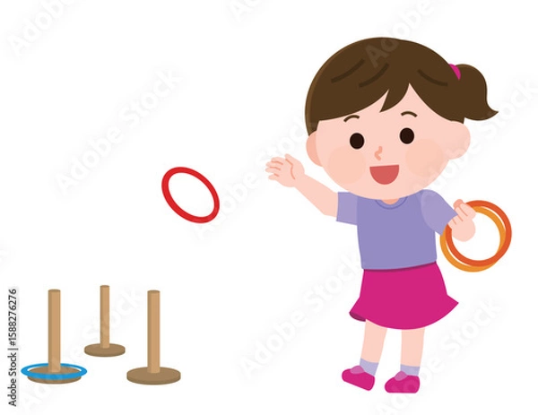 Obraz 輪投げをして遊ぶ女の子　イラスト