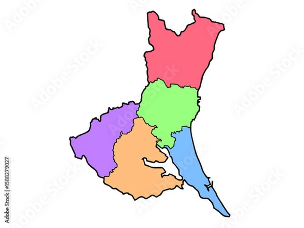 Obraz 少しゆるい茨城県地図 地域色分け 関東 東日本