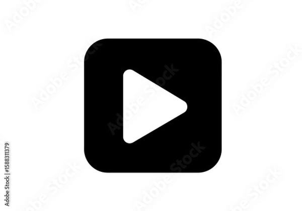 Obraz A play button icon, white triangle pointing right, set within a rounded black square.
