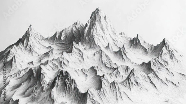 Fototapeta Monochromatic Majesty: An Impressive Charcoal Depiction of Jagged Mountain Peaks and Deep Valleys, Evoking a Sense of Awe and the Rugged Beauty of Untamed Nature