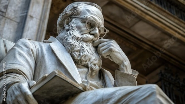 Fototapeta Contemplative marble statue captures the essence of profound intellectual reflection, showcasing a timeless embodiment of knowledge and thoughtfulness