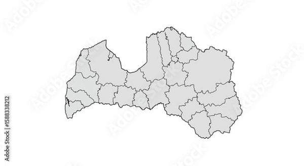 Fototapeta Detailed Outline Map of Latvia Showing Regions and Borders for Cartography and Geography Studies